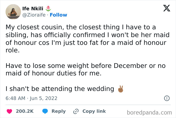 Lose Weight If You Want To Be My Maid Of Honor