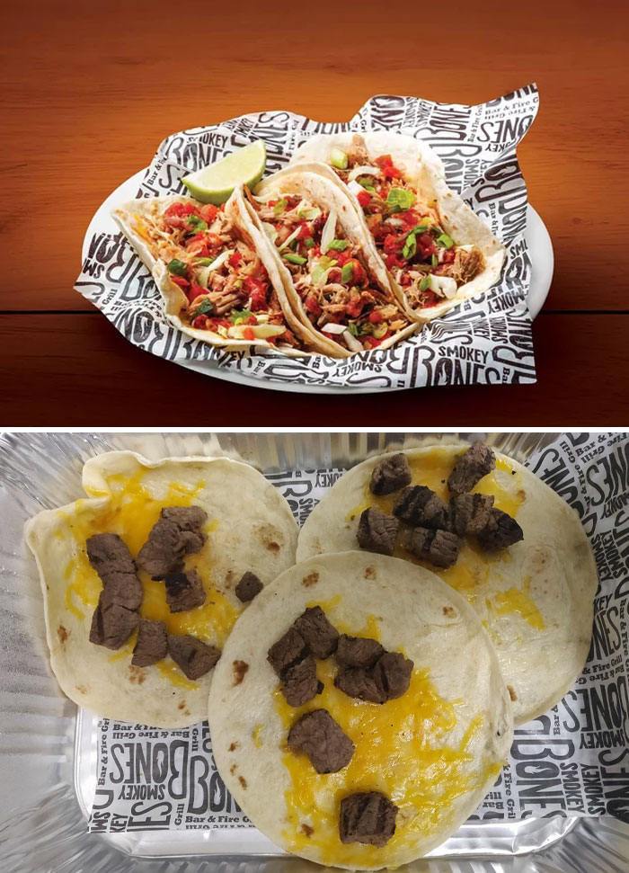 Ordered Steak Tacos From This Smokehouse Joint And The Second Pic Is What I Received