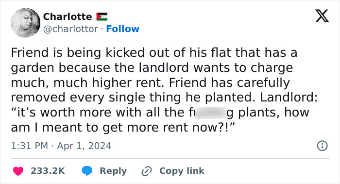 Tenant Gets Kicked Out As His Garden Is Used To Bump Up Rent, He Takes It With Him On His Way Out