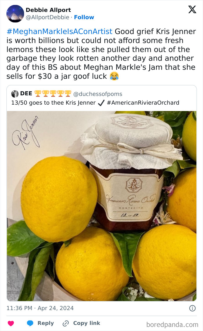 Fans Rip Into Meghan Markle After Kris Jenner Posts Photo With Jam And “Rotten” Lemons