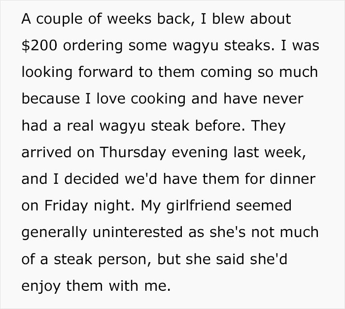 "I've Never Been So Disgusted With Her": GF Cooks Guy Steaks, Pretends She's An Idiot