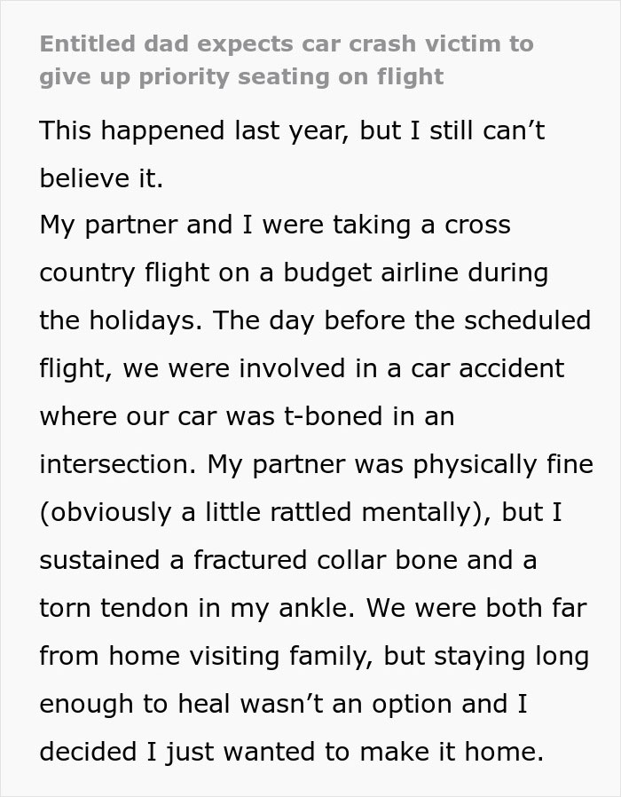 Injured Woman Refuses To Be Bullied Out Of Her Priority Seat By Entitled Dad Injured Woman Refuses To Be Bullied Out Of Her Priority Seat By Entitled Dad