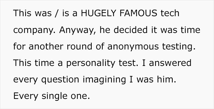 “I Watched Him Choke Down His Anger”: Woman Answers Personality Test As If She Were Her Boss “I Watched Him Choke Down His Anger”: Woman Answers Personality Test As If She Were Her Boss
