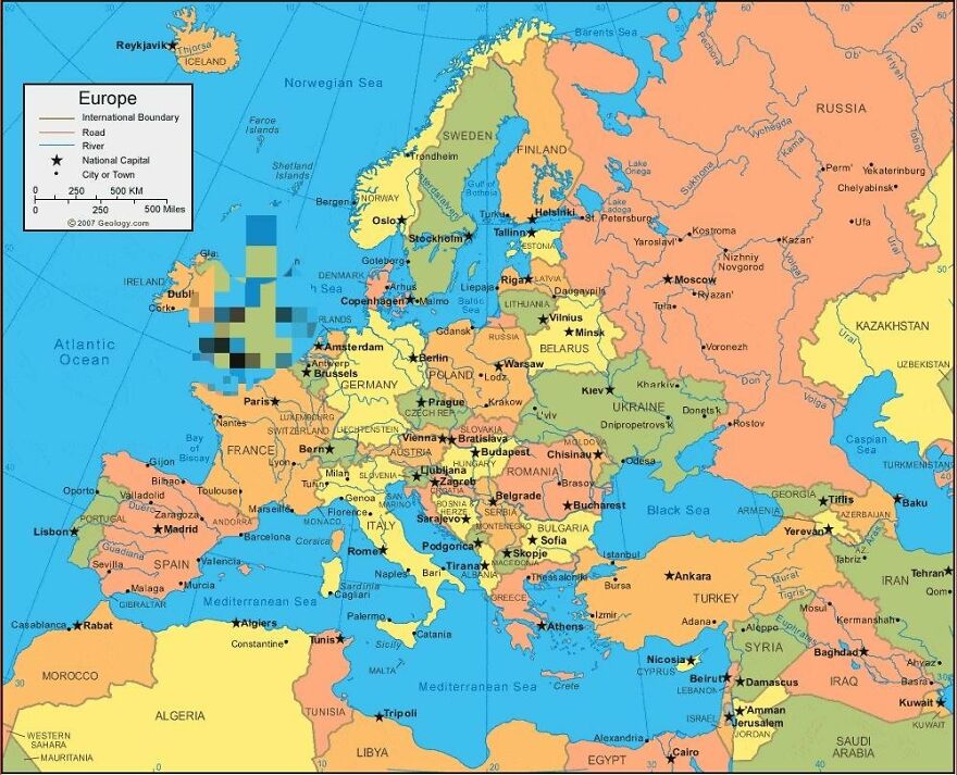 A Map Of Europe With The Naughty Bits Censored