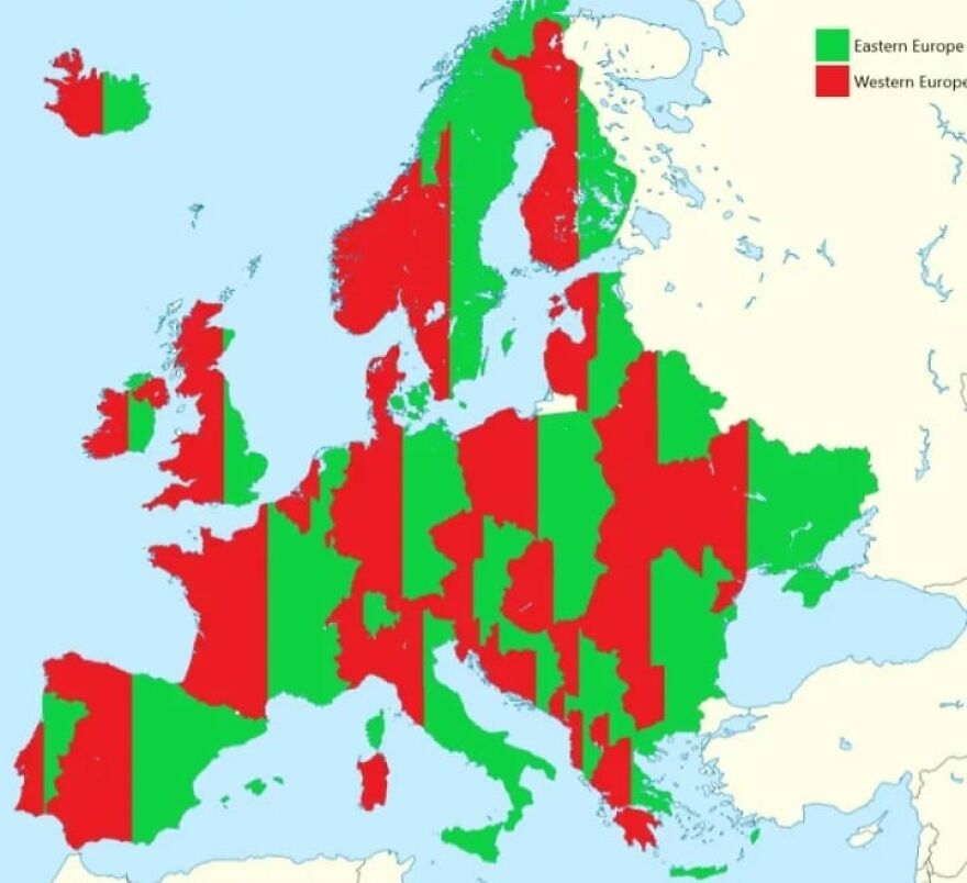 Map Showing Eastern vs. Western Europe