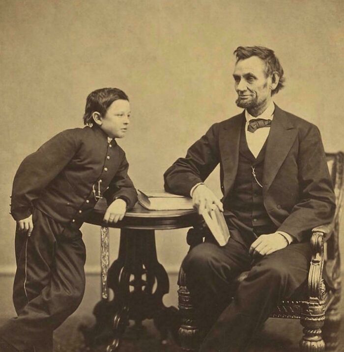 Abraham Lincoln With His Son, Thomas "Tad" Lincoln, The Fourth And Youngest Son Of The 16th President Of The United And His Wife Mary Todd Lincoln. Thomas Died At The Age Of 18