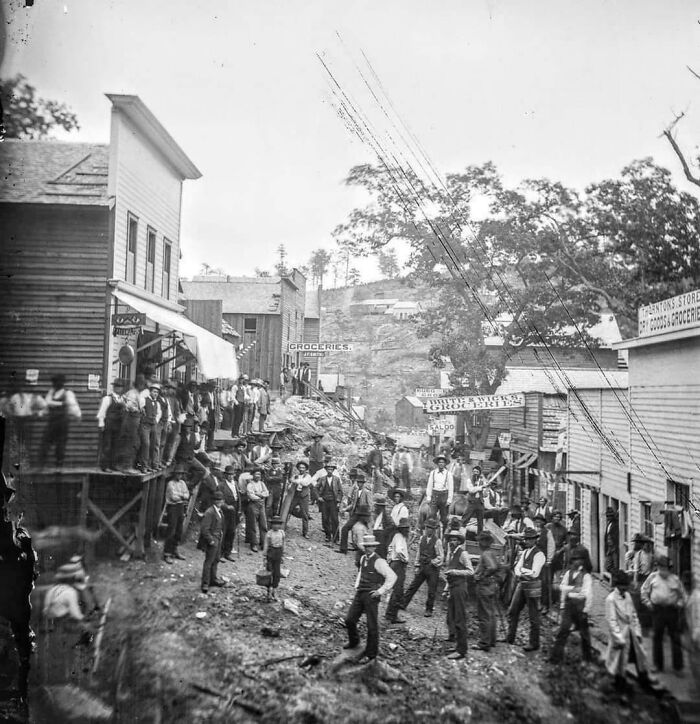 People Gathered In Front Of Stores In A Small Town. Eureka Springs, Arkansas, 1880
