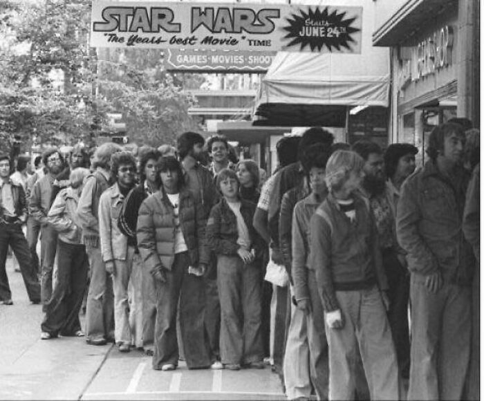 Queue For The Premiere Of The Star Wars Film. Vancouver, 1977