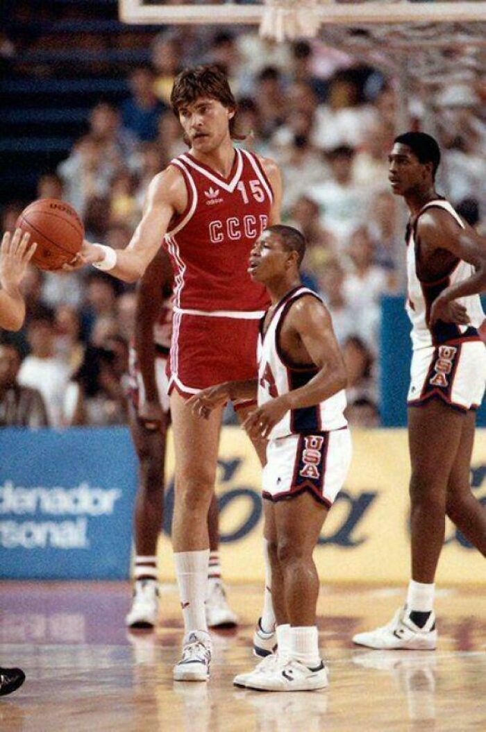 Soviet Basketball Player Arvydas Sabonis At The World Cup Final In Spain, 1986