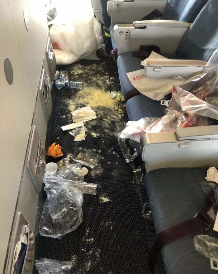 How People Leave An Airplane. Unbelievable The Lack Of Respect People Have. This Is An Air Algiers Flight From Montreal To Algeria