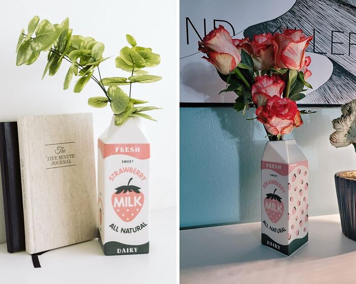  Bien Beau’s Whimsical Milk Carton Vase: A Splash Of Strawberry Charm