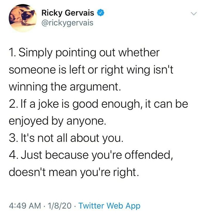 Thank You @rickygervais ....people Of Instagram, Take Note. It’s 👏🏻 Not 👏🏻 About 👏🏻 You 👏🏻