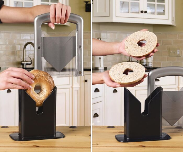 Slice Bagels Safely And Uniformly With The Original Bagel Guillotine Universal Slicer