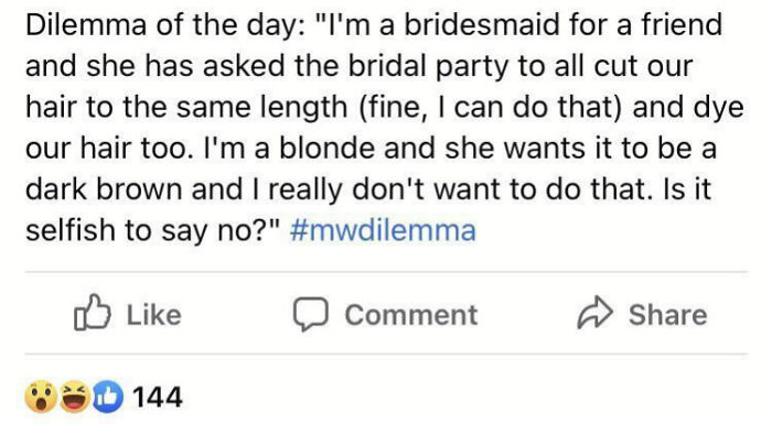 Bride Wants All Her Bridesmaids To Cut And Dye Their Hair So They Look Identical