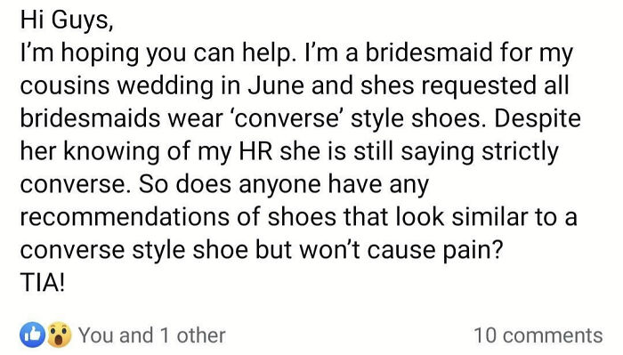 Bride Is Insisting Her Bridesmaids Wear Converse Sneakers, Even The Ones Who Physically Can't