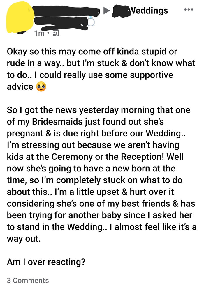Ah Yes, The Good Old "Get Pregnant, So I Won't Need To Be In A Bridal Party" Scheme. Works Every Time