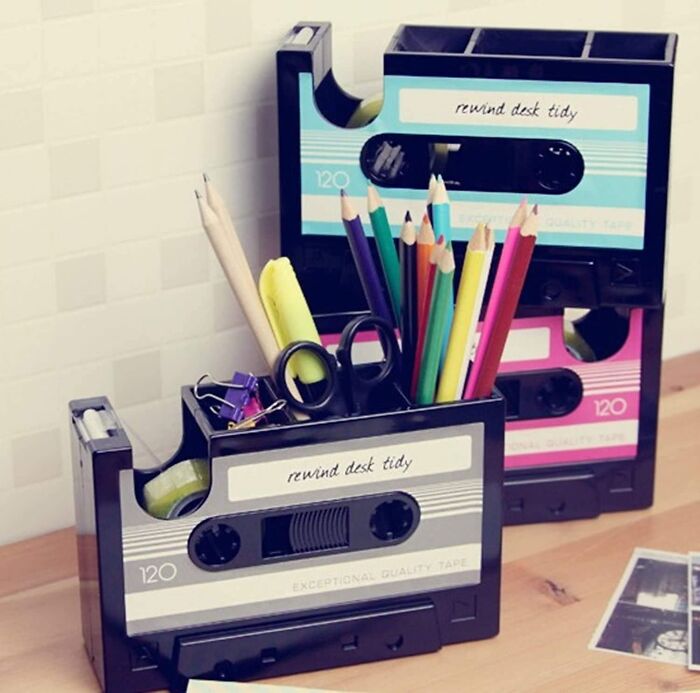Banish Desk Mess With Cassette Tape Dispenser & Pen Holder - Because Who Said Office Supplies Can't Be Hip?