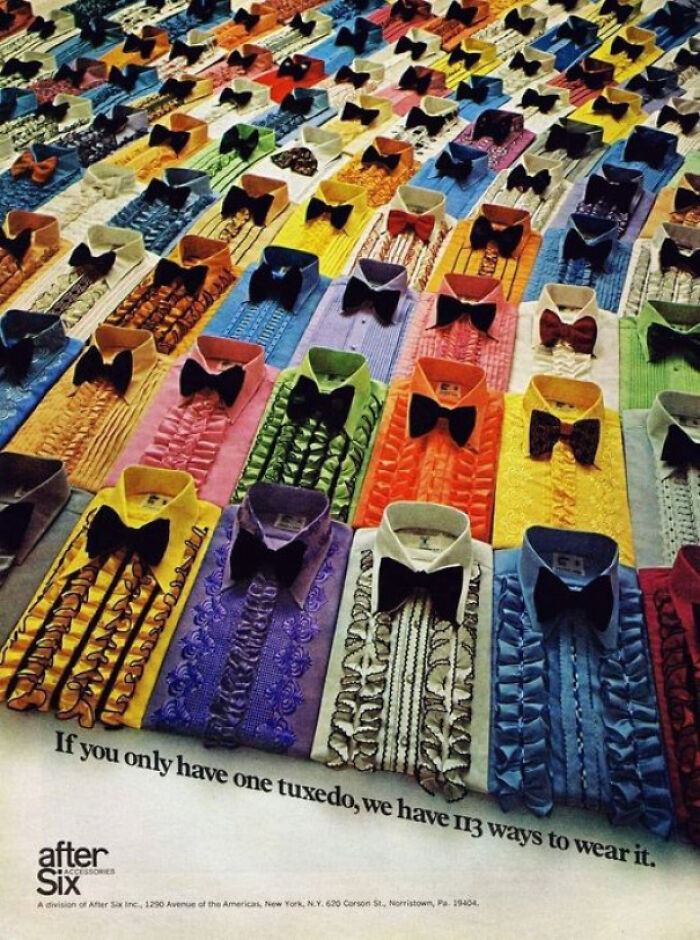 Si solo tienes un traje, tenemos 113 formas de vestirlo: After six, 1972