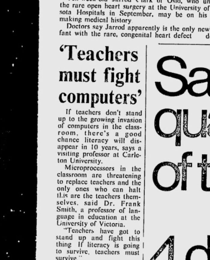 Teachers Must Fight Computers: "A Good Chance Literacy Will Disappear In 10 Years" (1981)