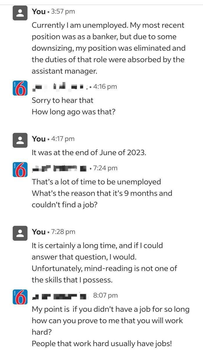 This Is An Exchange I Had Over A Manager Job With Motel 6