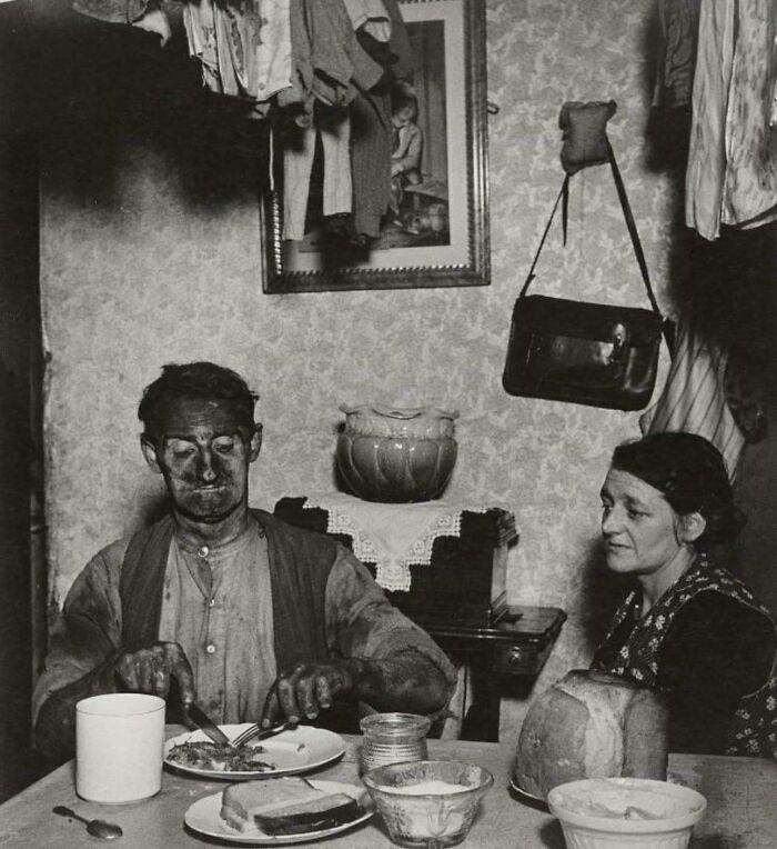 Northumbrian Miner Sits Down To Eat His Evening Meal, 1937