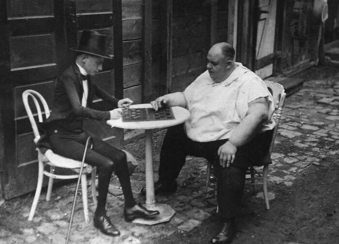 Jack Wilson, The Most Obese Man In The World Plays A Chess Game Against A Skinny Man, 1932