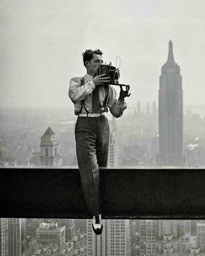 Remember That Photo Of The Construction Workers Having Lunch On The Unfinished Empire State Building? Well Here's The Photographer Charles Ebbets Taking That Photo, 1932
