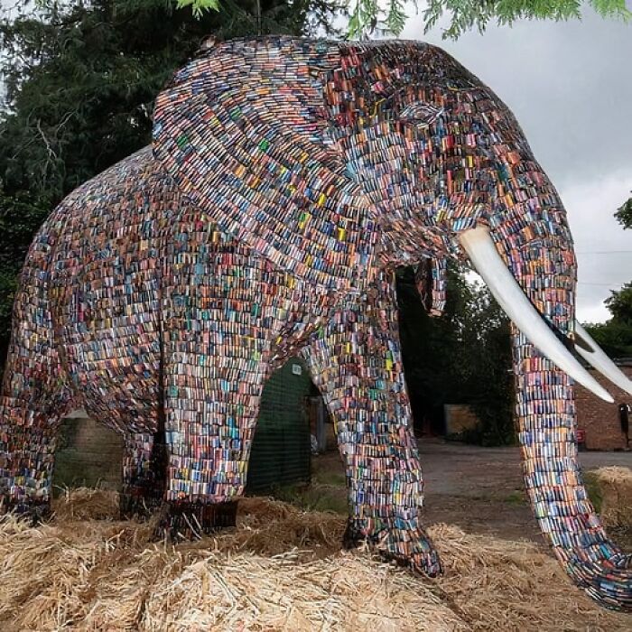 Life-Sized Elephant Statue Made From 29,649 Old Batteries