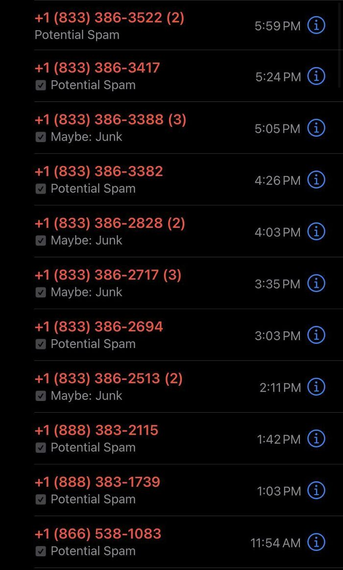 Spam Calls Are Out Of Control. There’s 4 More Not Pictured From Today