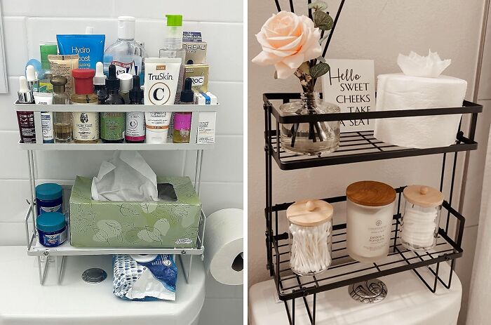With This 2-Tier Storage, Which Has A Place For Your Toilet Paper & Hooks, You Can Turn That Tiny Bathroom Into A Tidy Haven!