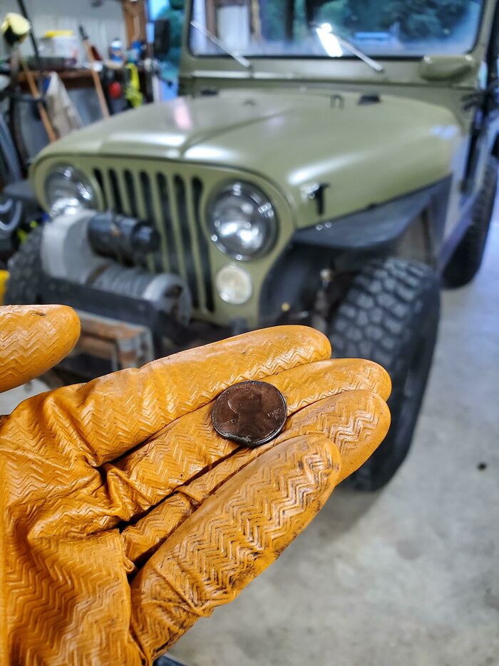 This Jeep Just Ran Out Of Luck. A Penny Came Out Of The Transmission Drain Hole