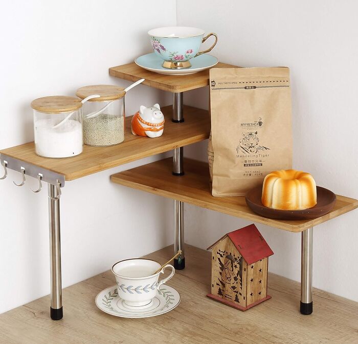 Maximize Every Inch: Bamboo Corner Rack Shelf For Smart Spaces!