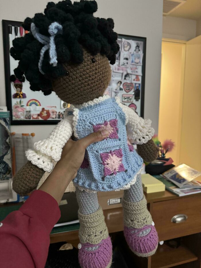 Finally Finished My First Doll🙂. I’m Still Pretty New To Crochet But I Like It!