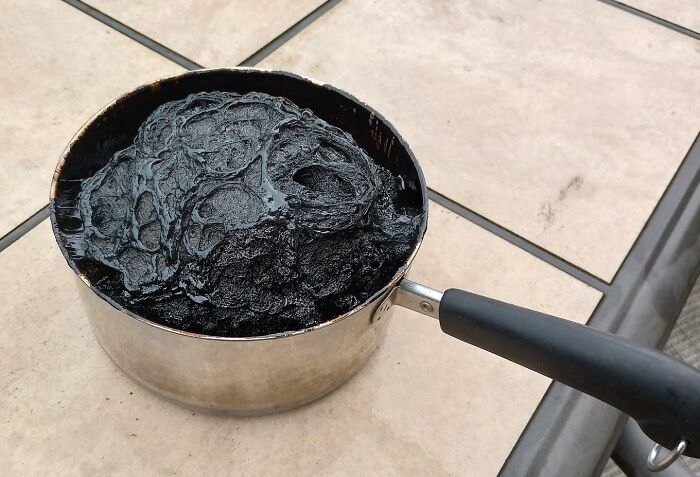 Fiance Accidentally Left A Pot Of Simple Syrup On The Stove To Burn And Made An Asteroid