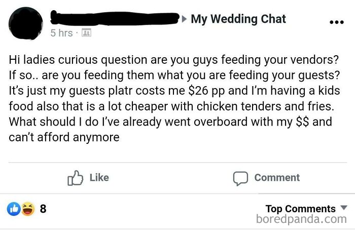 Bride Wants To Feed Vendors Kids Meals