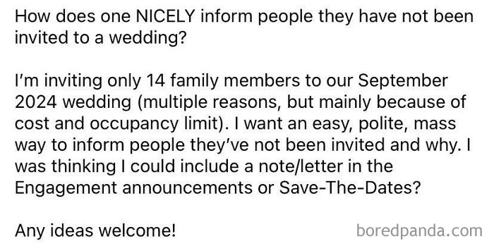 Bride Wants To Send “You’re Not Invited To My Wedding” Messages With Save The Dates