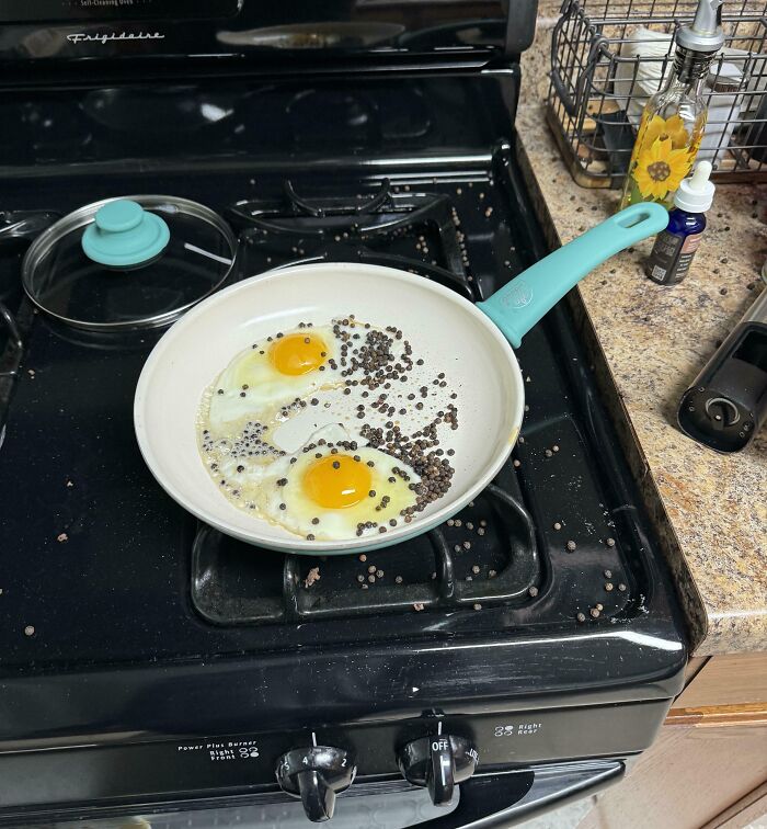 I Was Cooking My Last Two Eggs, And My Automatic Pepper Grinder Opened And Spilled Everywhere