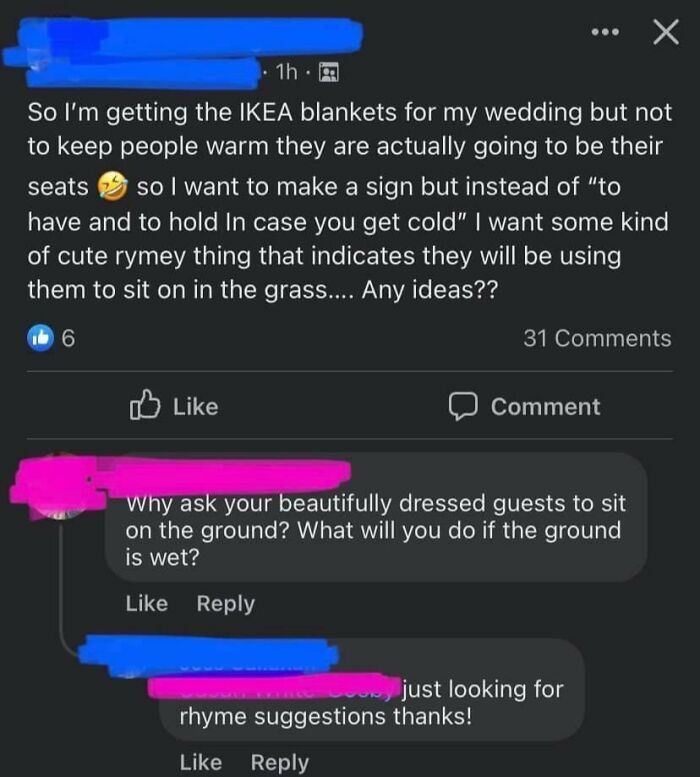 Bride Or Groom Wants Guests To Sit On Blankets Opposed To Chairs