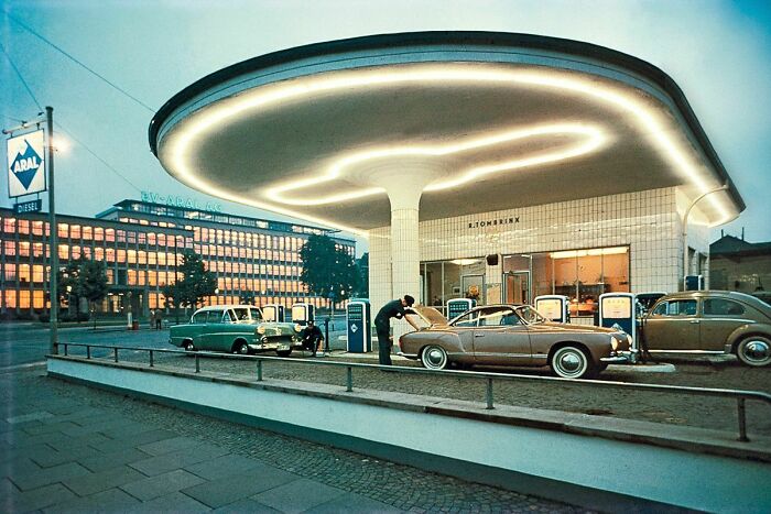 Gas Station In Germany 1958