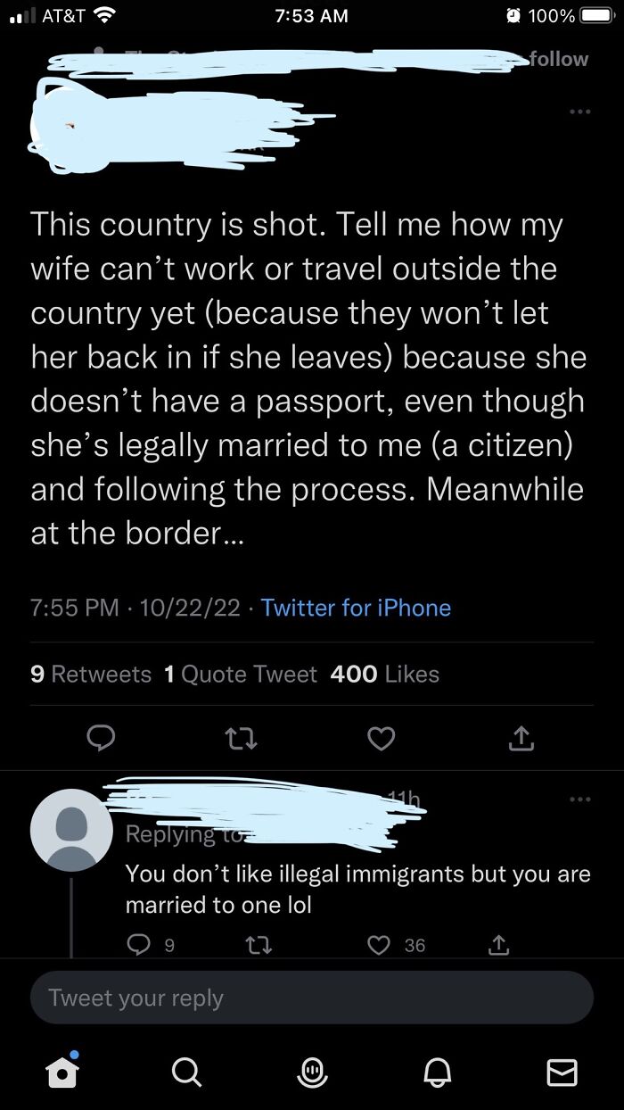 Twitter User Complains About Wife’s Green Card Marriage. Meanwhile At The Border