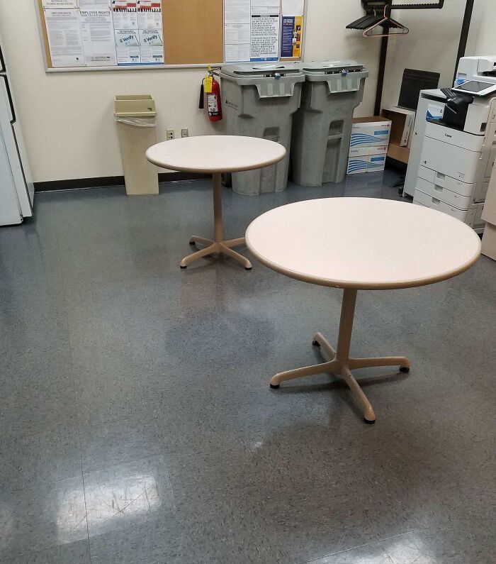 Boss Didn't Like The Color Of The Chairs In The Break Room. So Now We Just Don't Have Chairs