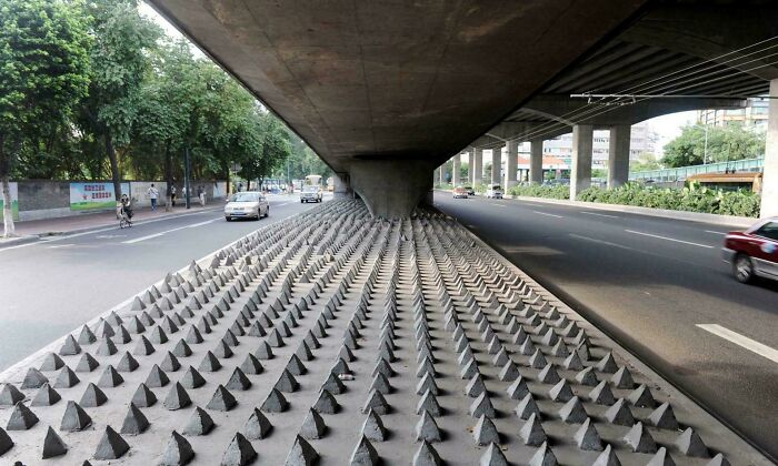 Anti-Homeless Spikes In Guangzhou, China