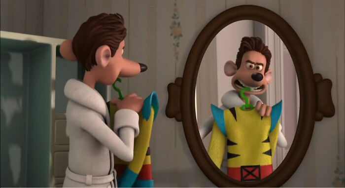In Flushed Away, The Main Character Roddy (Played By Hugh Jackman) Pulls Out Wolverine's Suit While Deciding What To Wear