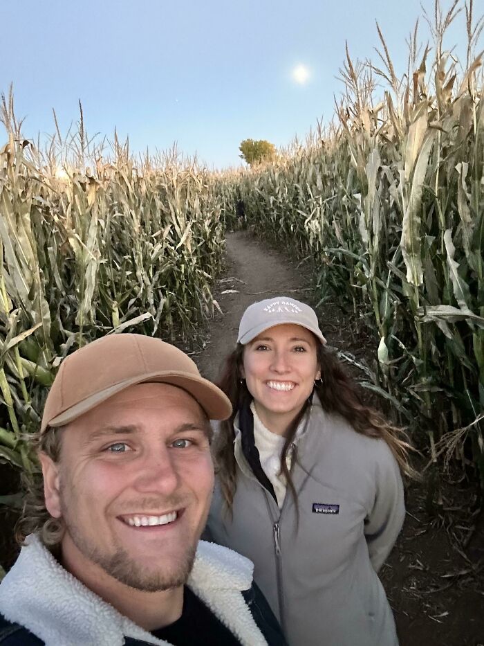 Picture Of Myself (Former Youngest Male In The World), And My Wife (Former Youngest Female In The World) In A Maize Maze