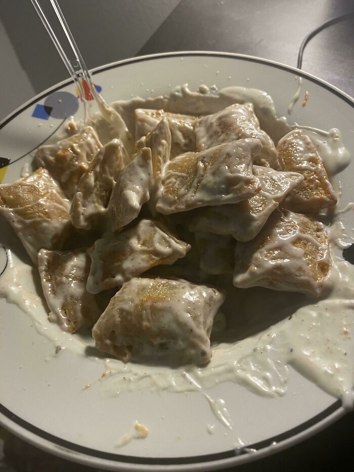 Before Work Breakfast: Pizza Rolls Smothered In Ranch With A Little Bit Of Garlic Salt…at 9am. Gold Help Me