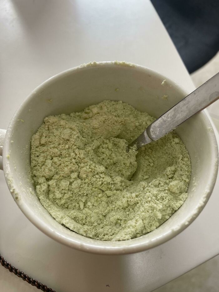 This Is A Snack That I Eat Every Day. Powdered Milk, Matcha Powder, And Sugar. No Liquid, Just My Saliva