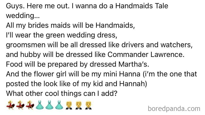 Future Bride Thinks The Handmaids Tale Is A Perfect Theme For The Wedding