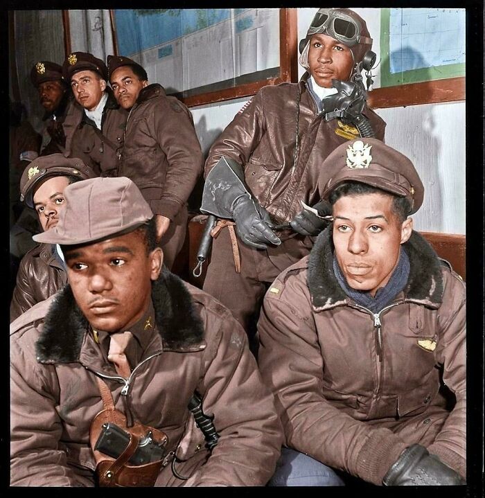 Tuskegee Airmen Getting Briefed Before A Mission. 1945 Tuskegee Airmen Getting Briefed Before A Mission. 1945