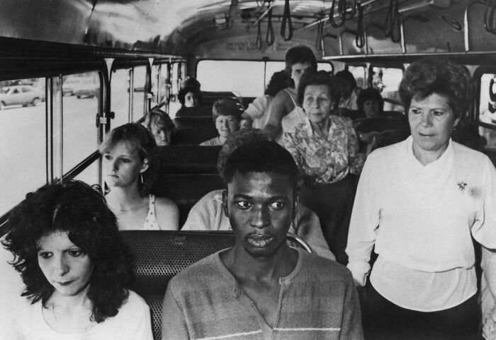 A Young Black Man, In An Act Of Resistance To South Africa's Apartheid Policies, Rides A Bus Restricted To Whites Only, In Durban, South Africa, 1980s A Young Black Man, In An Act Of Resistance To South Africa's Apartheid Policies, Rides A Bus Restricted To Whites Only, In Durban, South Africa, 1980s