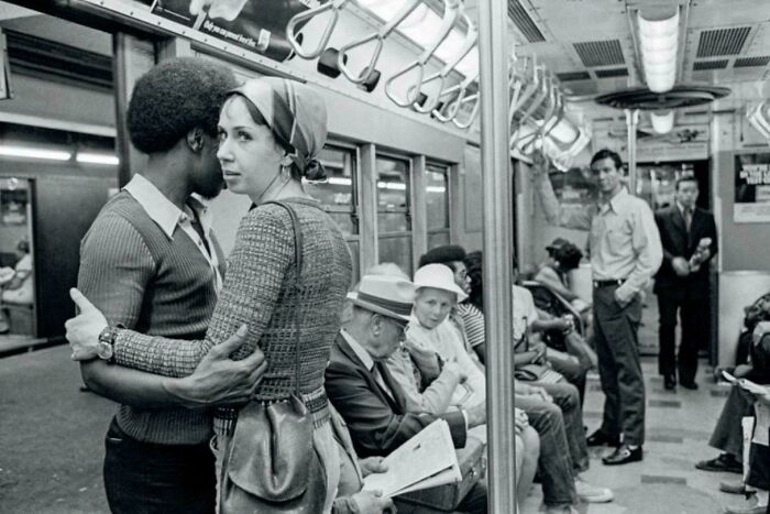 A Black Man And A White Woman Embracing On A New York Subway - A Controversial Image For It's Time. Late 1960s. (Image - Ernest Cole) A Black Man And A White Woman Embracing On A New York Subway - A Controversial Image For It's Time. Late 1960s. (Image - Ernest Cole)